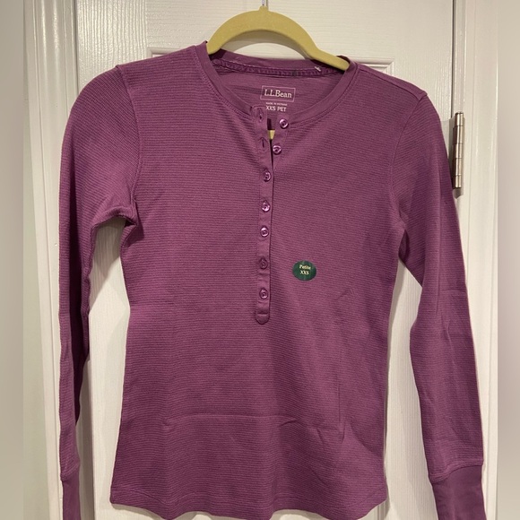 NWT L.L. Bean Purple Waffle Knit Thermal Long Sleeve Henley Stretch Size XXS P - Picture 1 of 11